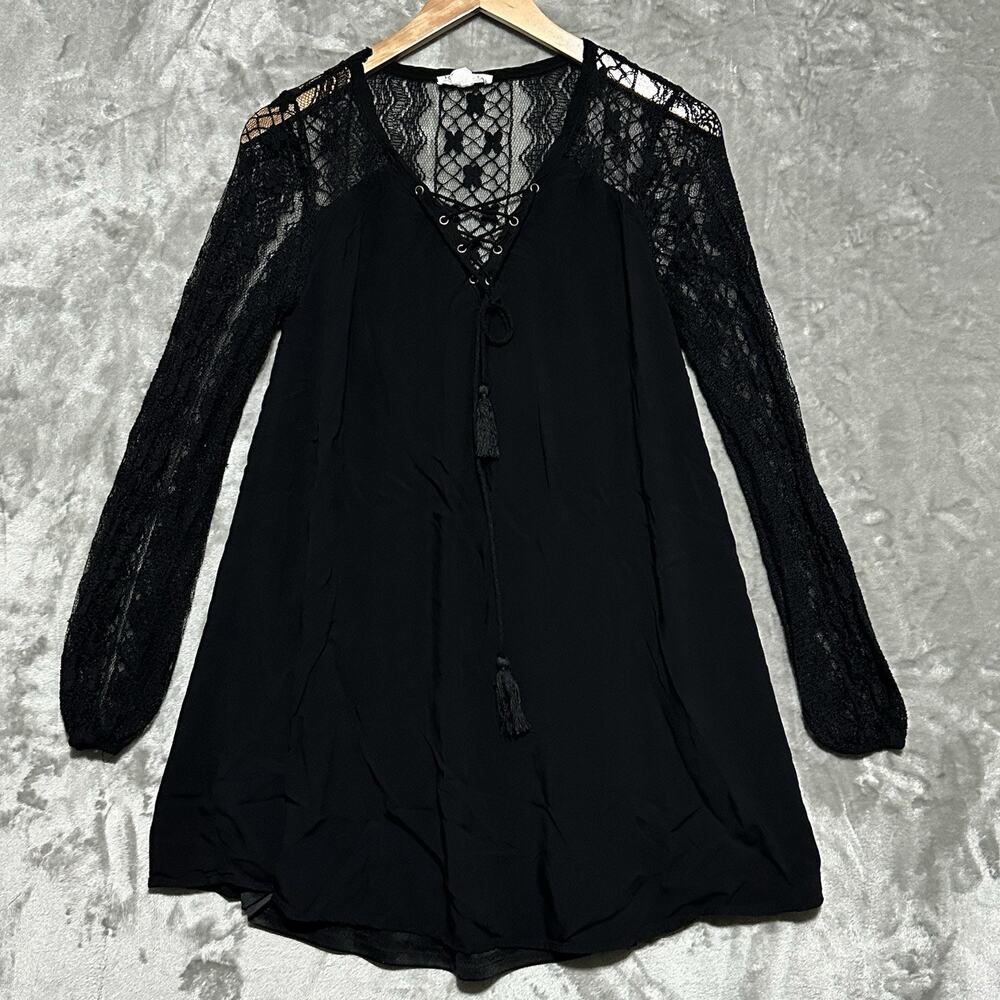 Loveriche Lace Peasant Tunic Dress Womens Size M Black Renaissance Whimsigoth